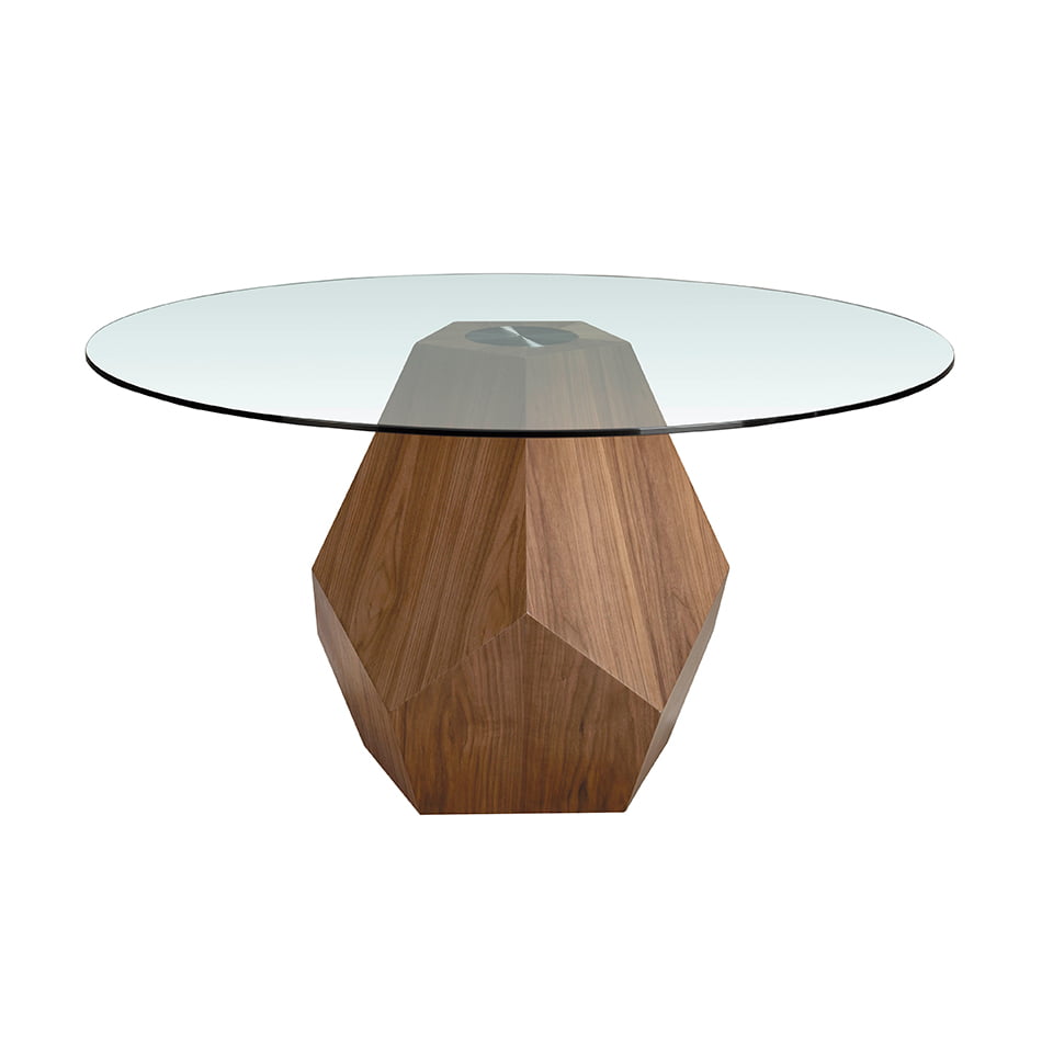 Dining table with tempered glass and wood in natural walnut finish