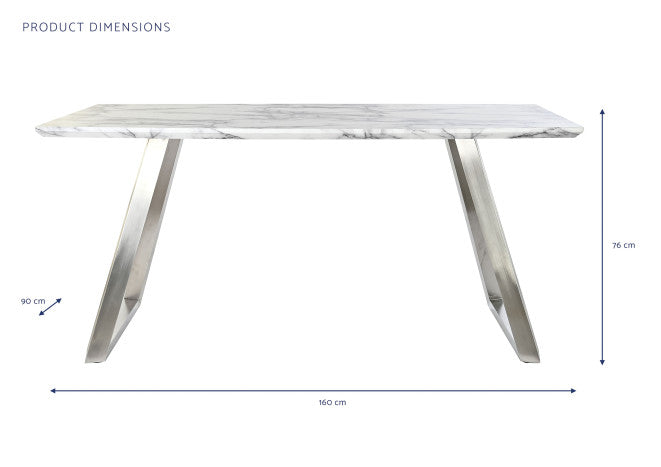 TABLE MDF STEEL 160X90X76 WHITE