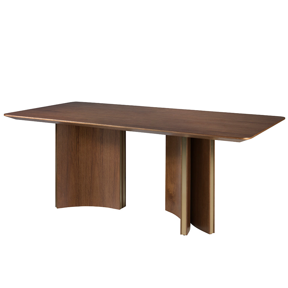 Rectangular dining table in walnut and golden steel