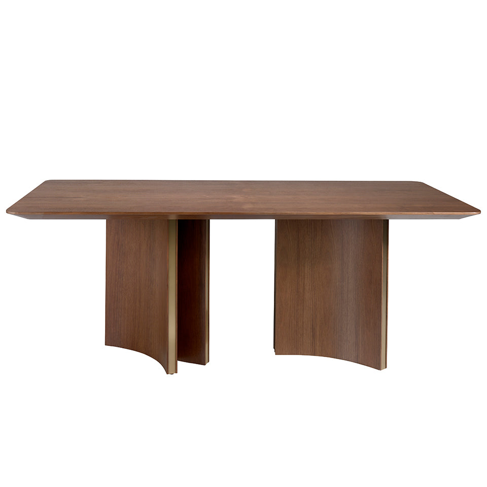 Rectangular dining table in walnut and golden steel