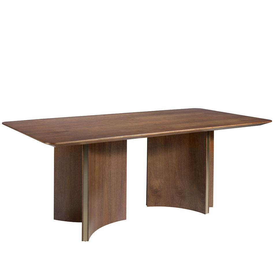 Rectangular dining table in walnut and golden steel