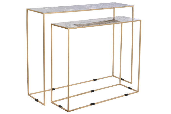 CONSOLE TABLE SET 2 IRON 100X28X80 FAUX MARBLE