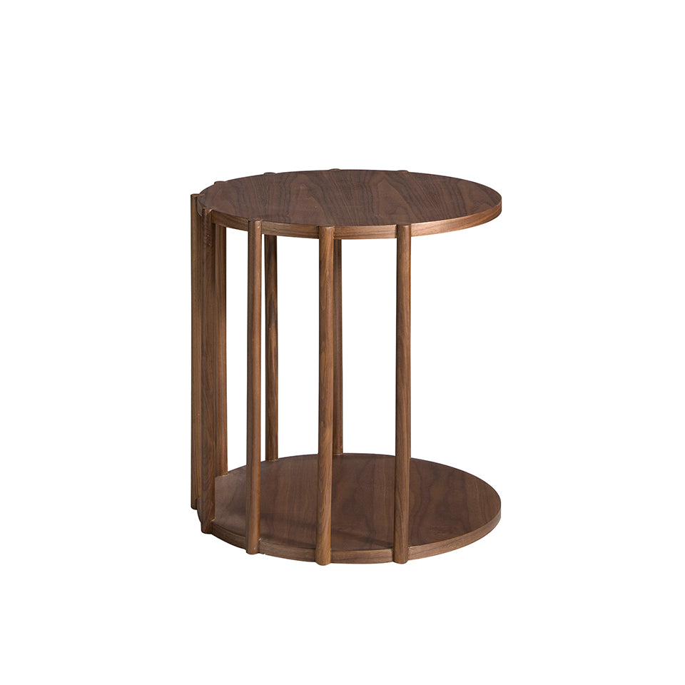 Walnut round wood corner table