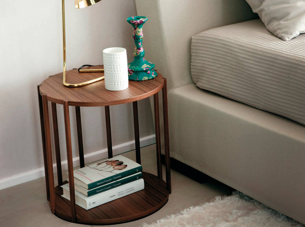 Walnut round wood corner table