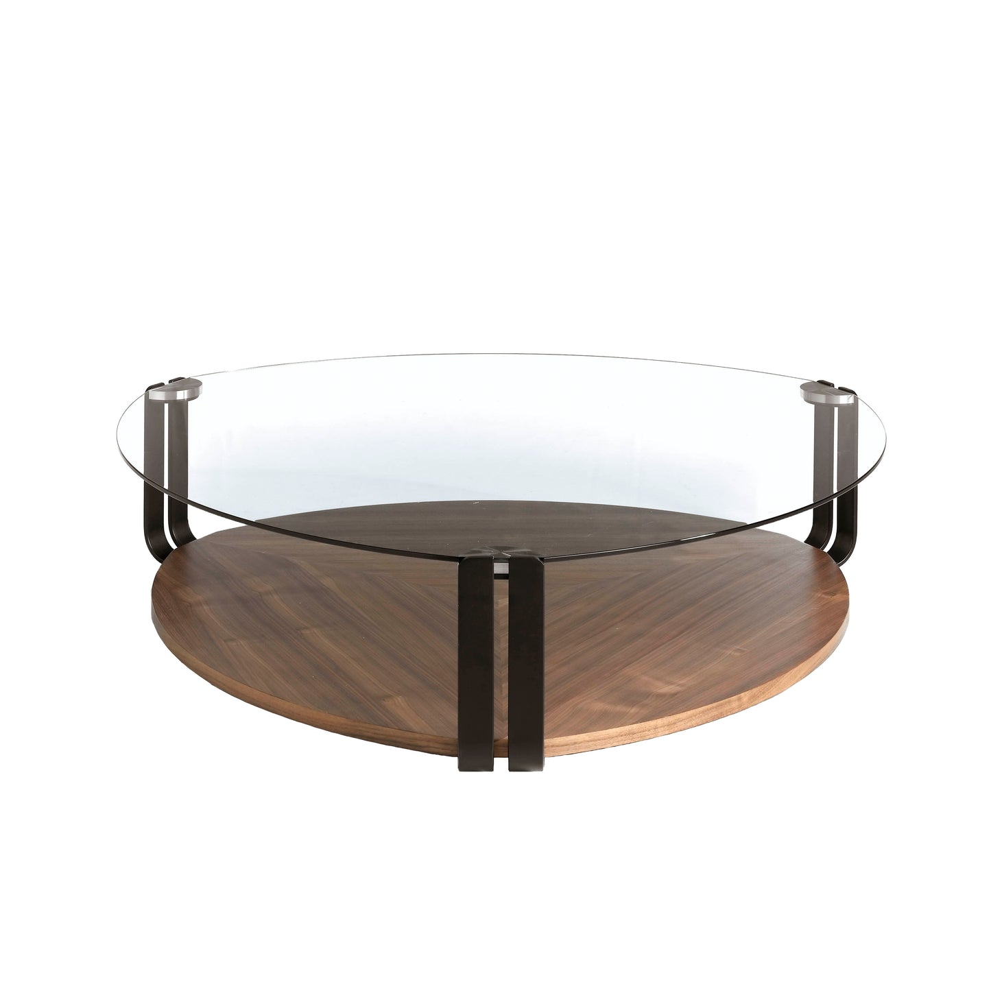 Walnut wood and tempered glass coffee table