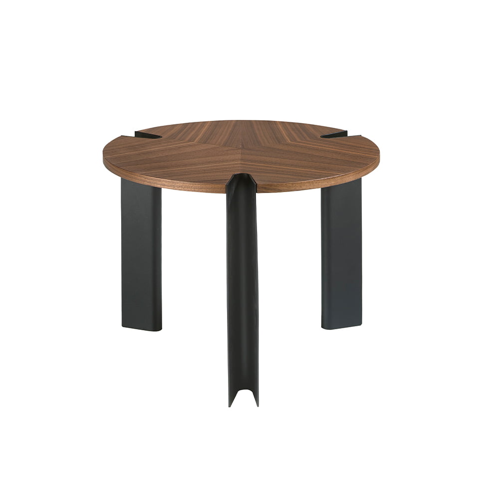 Corner table walnut wood and black steel