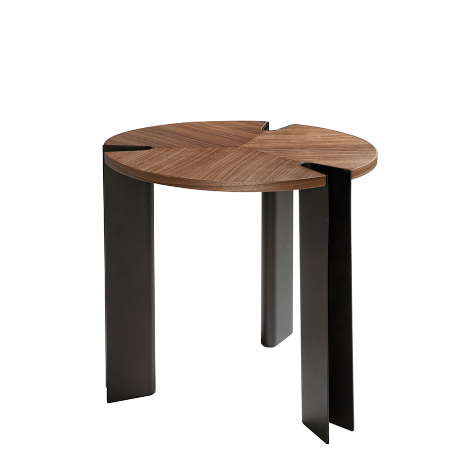 Corner table walnut wood and black steel