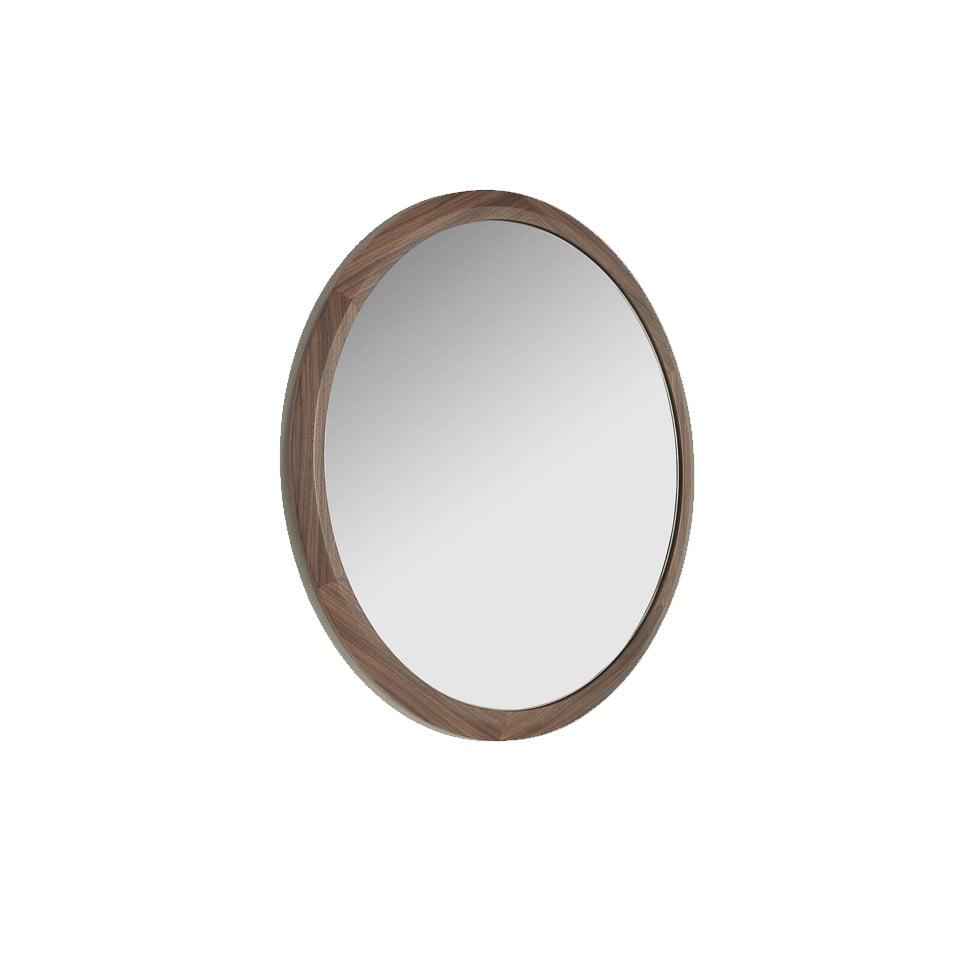 Walnut wood frame circular mirror