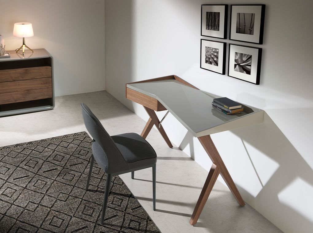 Walnut wood office desk and Pearl Gray lacquered top