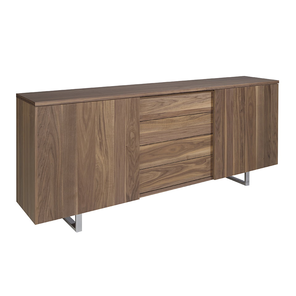 Walnut wood and chrome steel sideboard