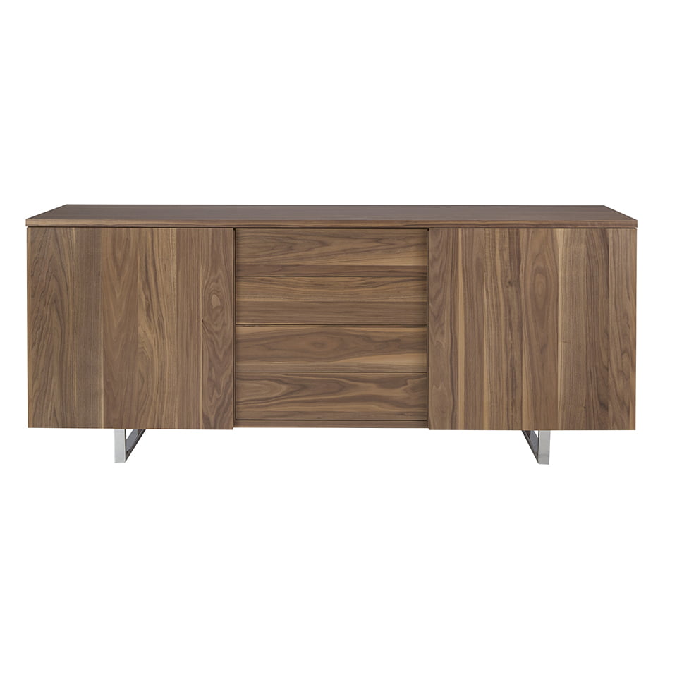 Walnut wood and chrome steel sideboard