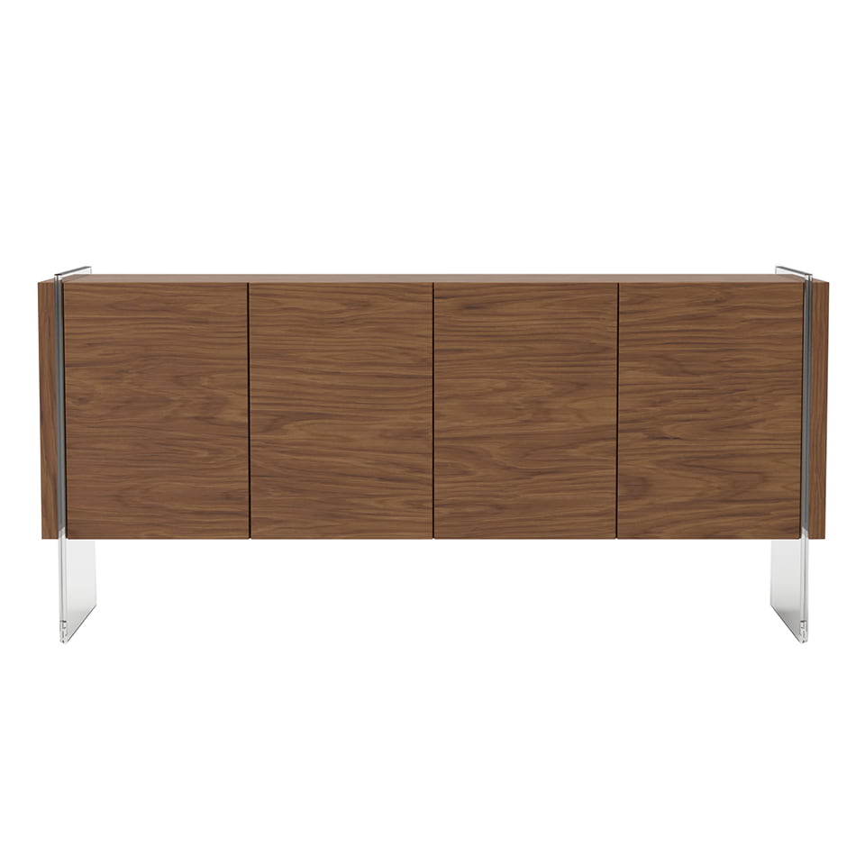 Walnut wood sideboard and tempered glass