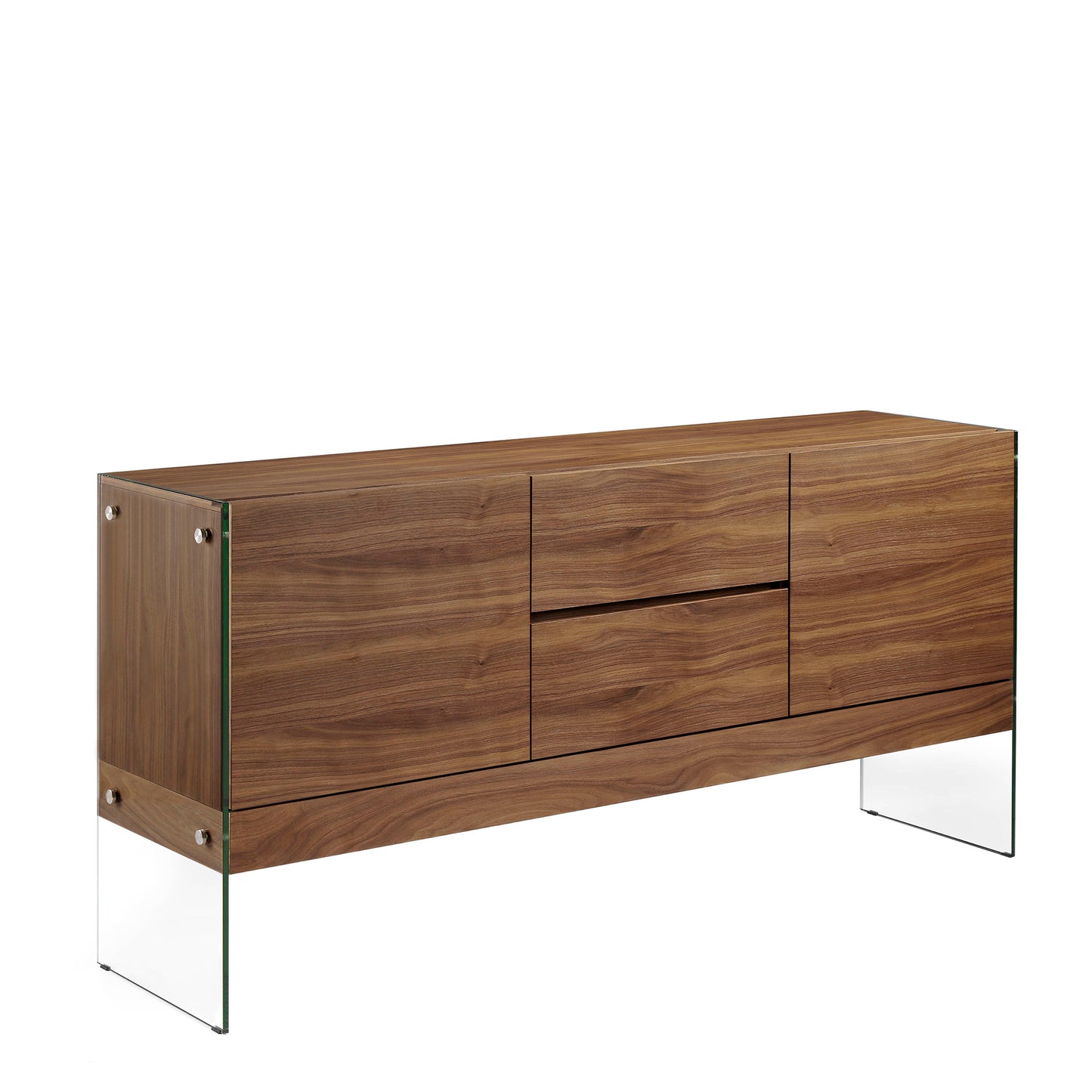 Walnut wood sideboard and tempered glass