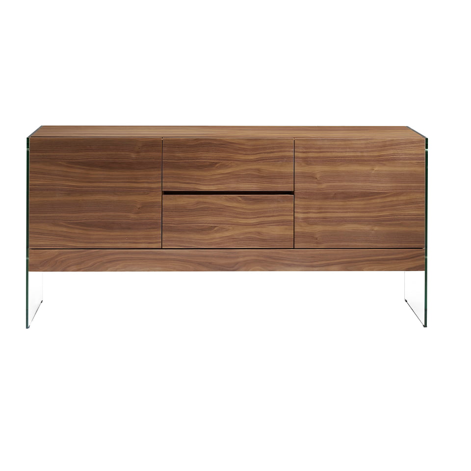 Walnut wood sideboard and tempered glass