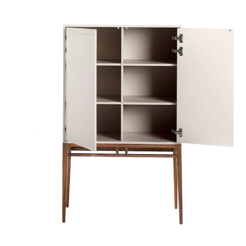 Fog color wooden display cabinet and Walnut wood legs