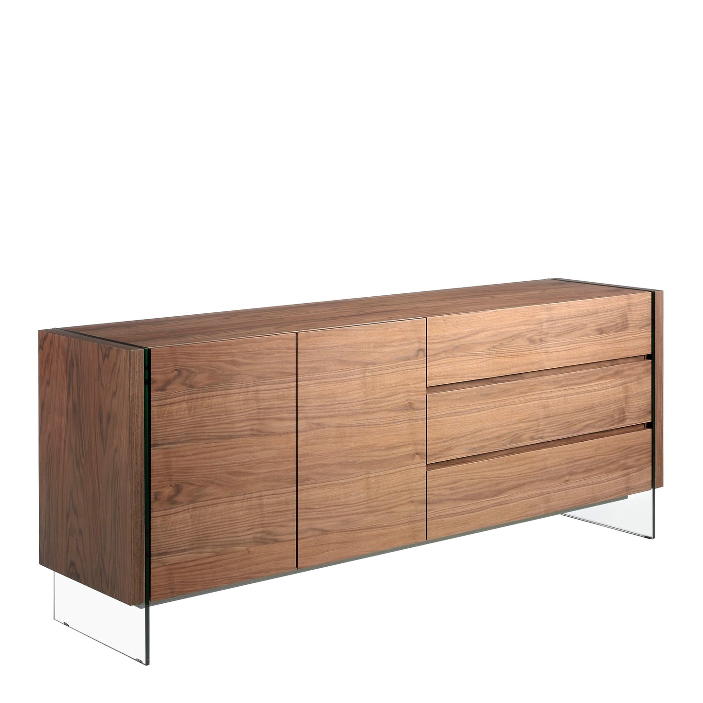 Walnut wood sideboard and tempered glass