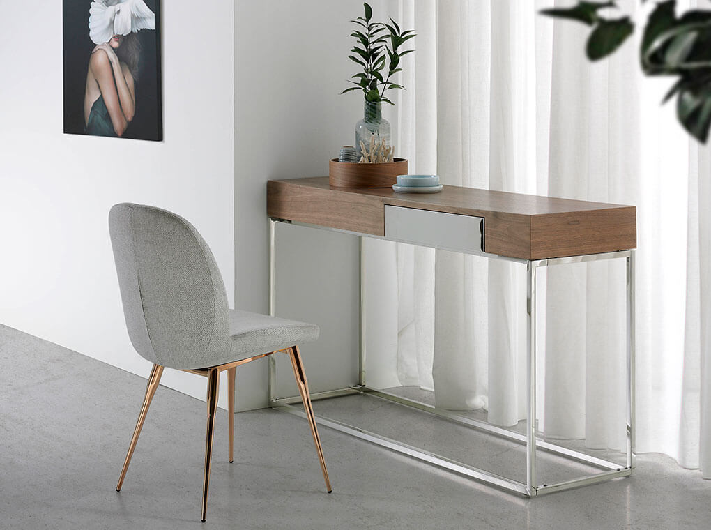 Walnut wood and chrome steel reception console