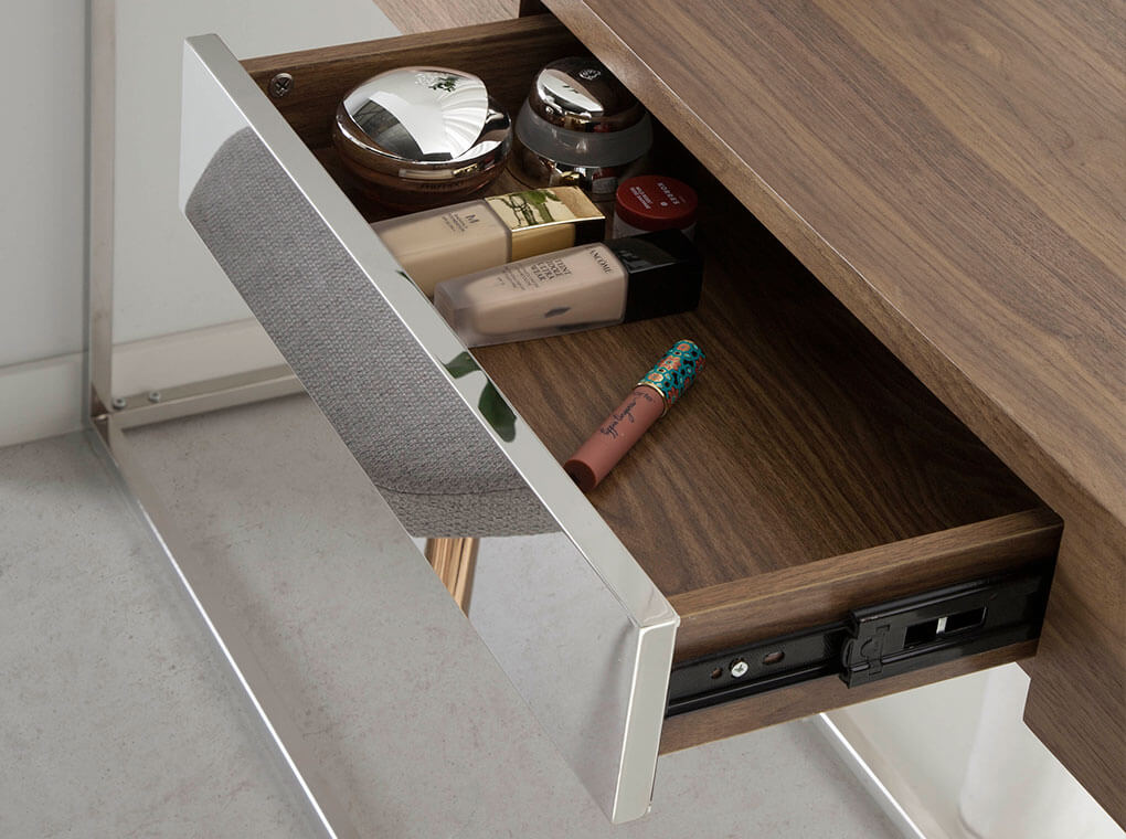 Walnut wood and chrome steel reception console