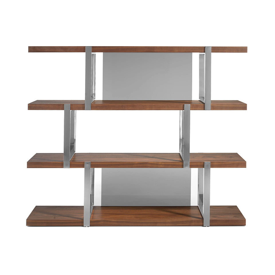 Walnut wood shelf and black translucent glass