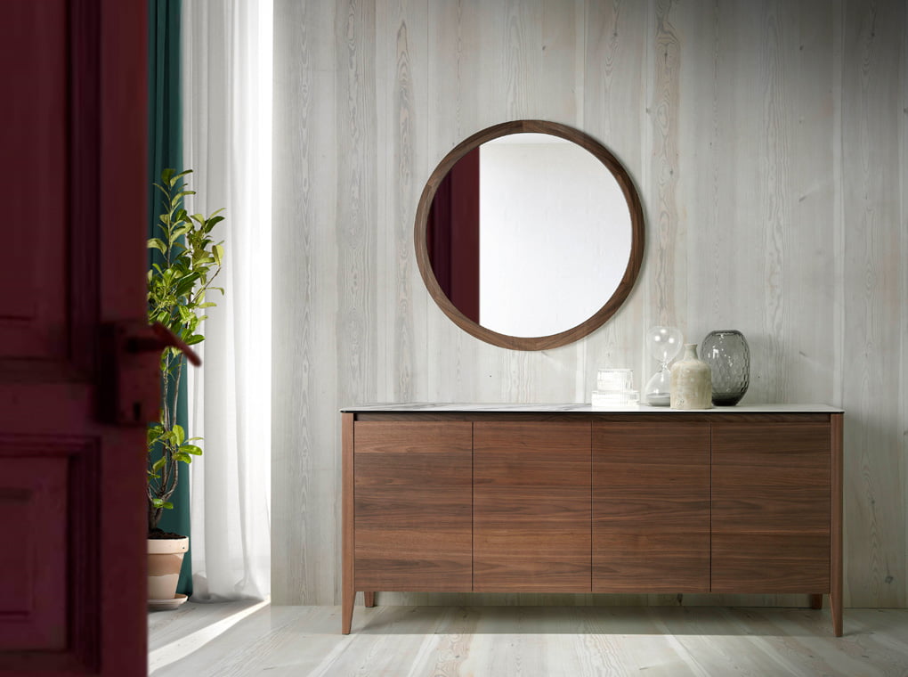 Walnut wood sideboard and porcelain top