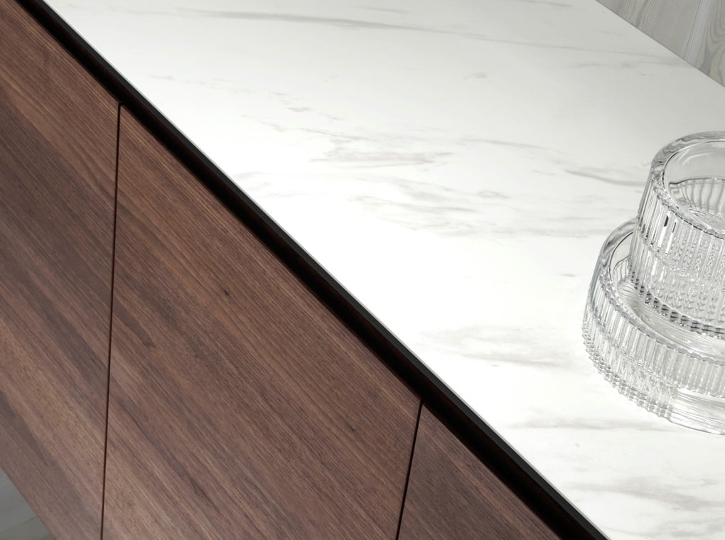 Walnut wood sideboard and porcelain top