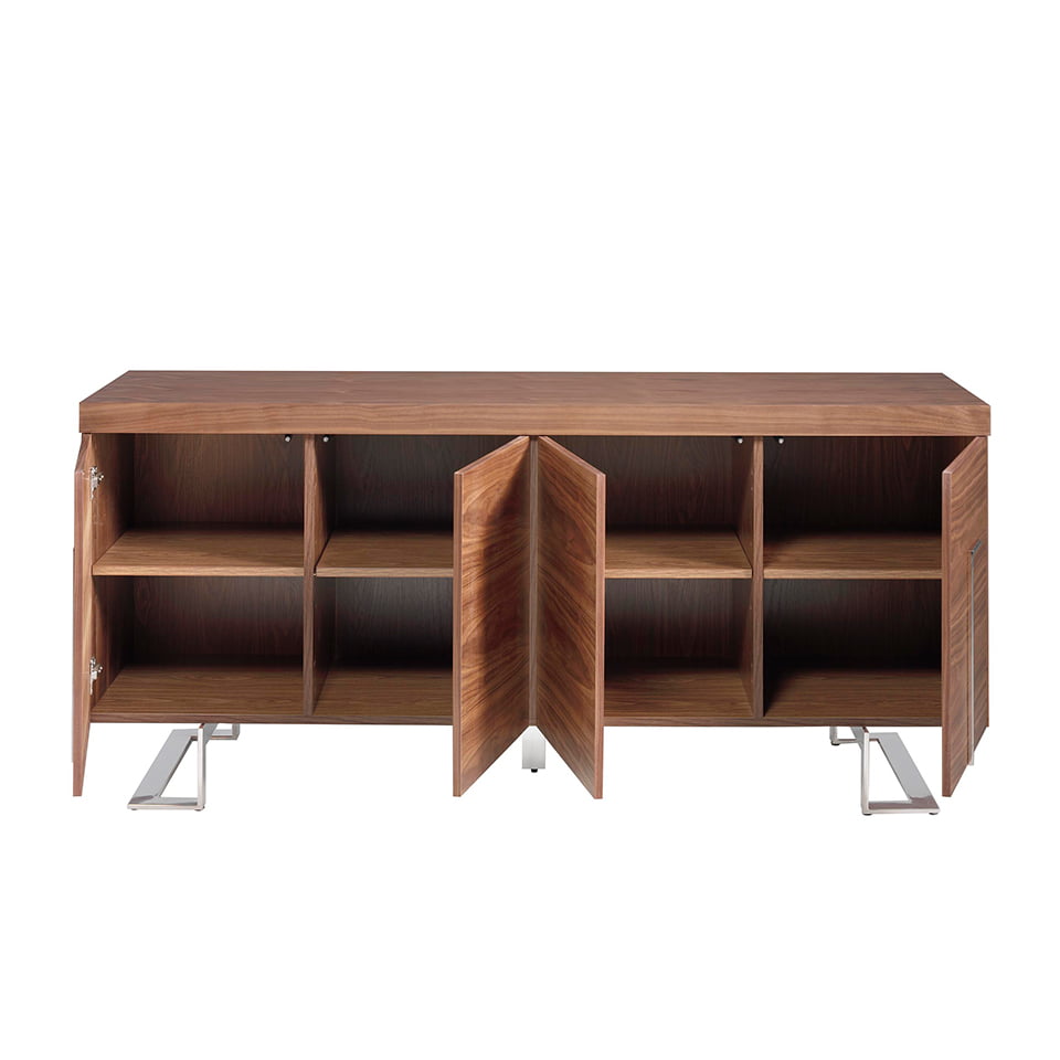 Sideboard in walnut wood and chrome steel