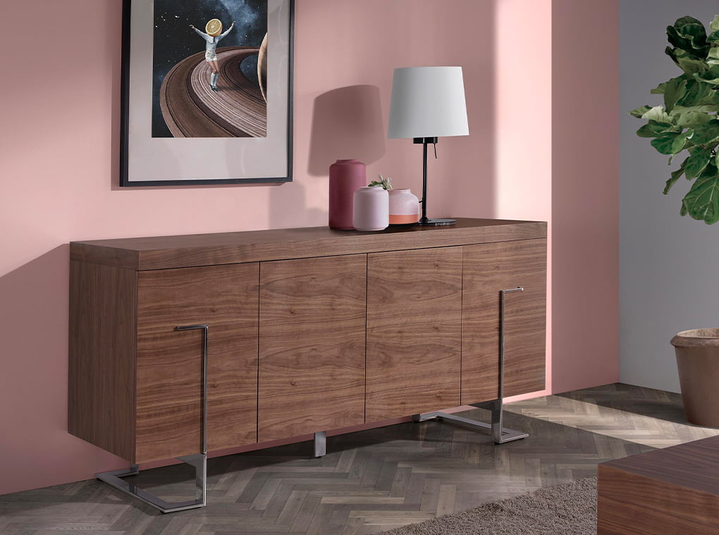 Sideboard in walnut wood and chrome steel