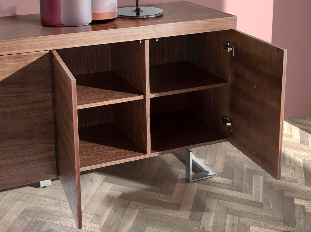 Sideboard in walnut wood and chrome steel