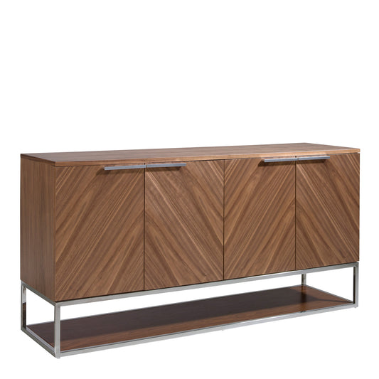 Walnut wood and chromed steel sideboard