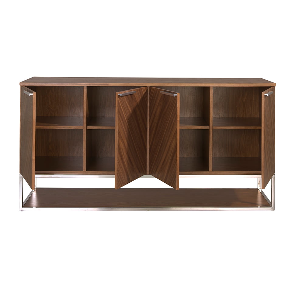 Walnut wood and chromed steel sideboard