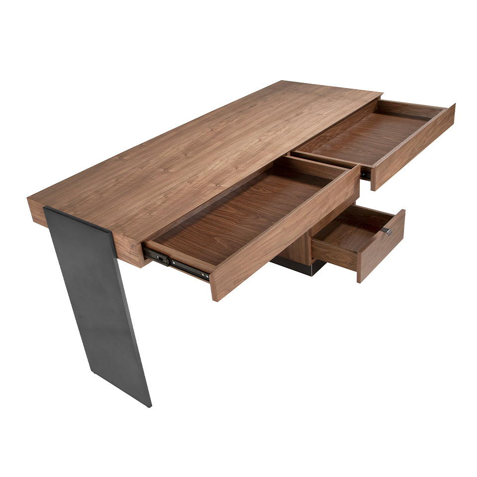 Office desk in Walnut wood and polished steel