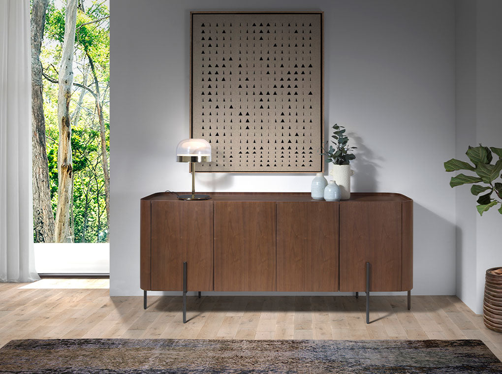 Walnut wood and black steel sideboard