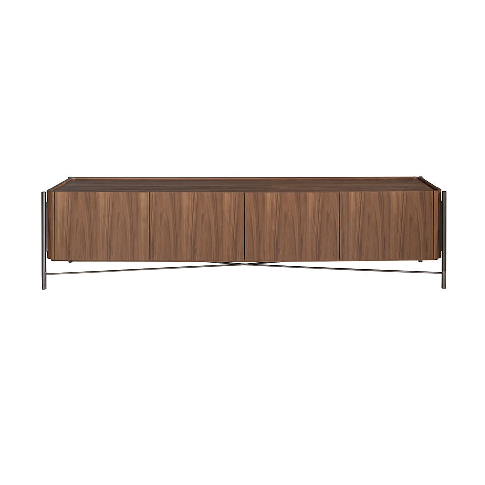 TV stand in walnut wood and darkened steel