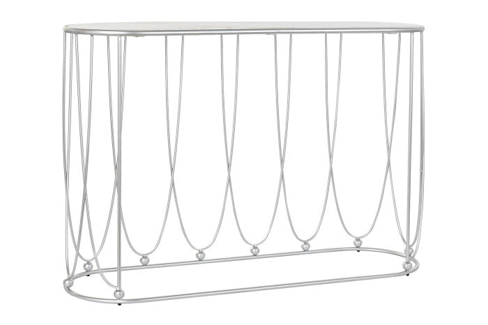 CONSOLE TABLE METAL MARBLE 115X35X78 SILVER WHITE