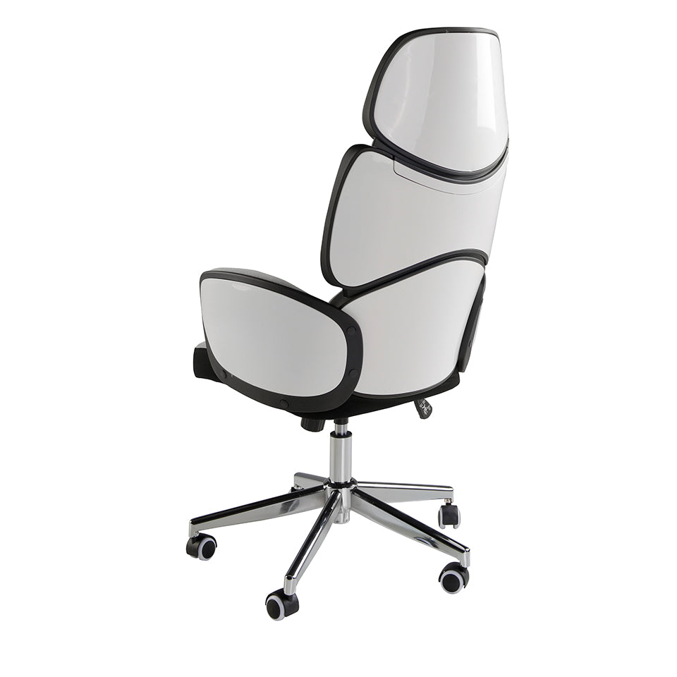 Office swivel chair light grey fabric and glossy white pvc