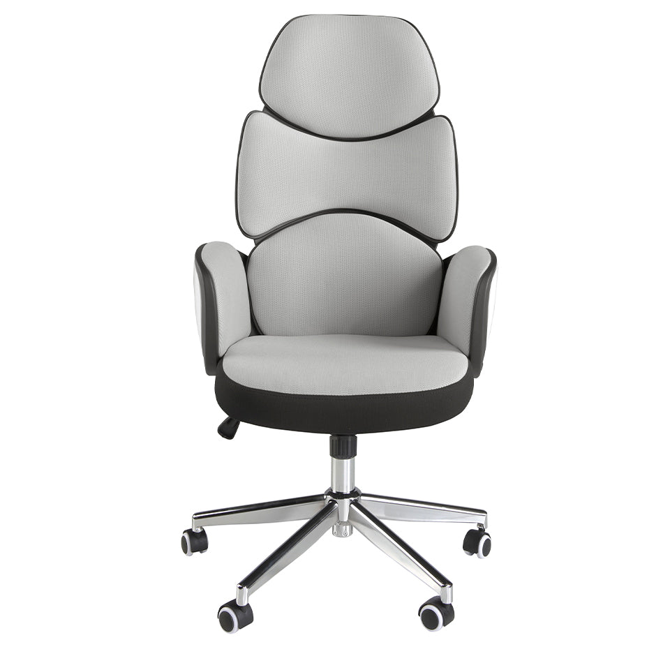 Office swivel chair light grey fabric and glossy white pvc