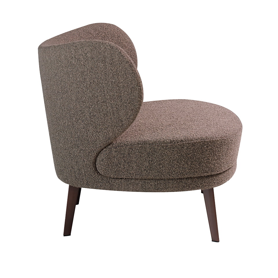 Armchair upholstered in fabric and brown steel legs