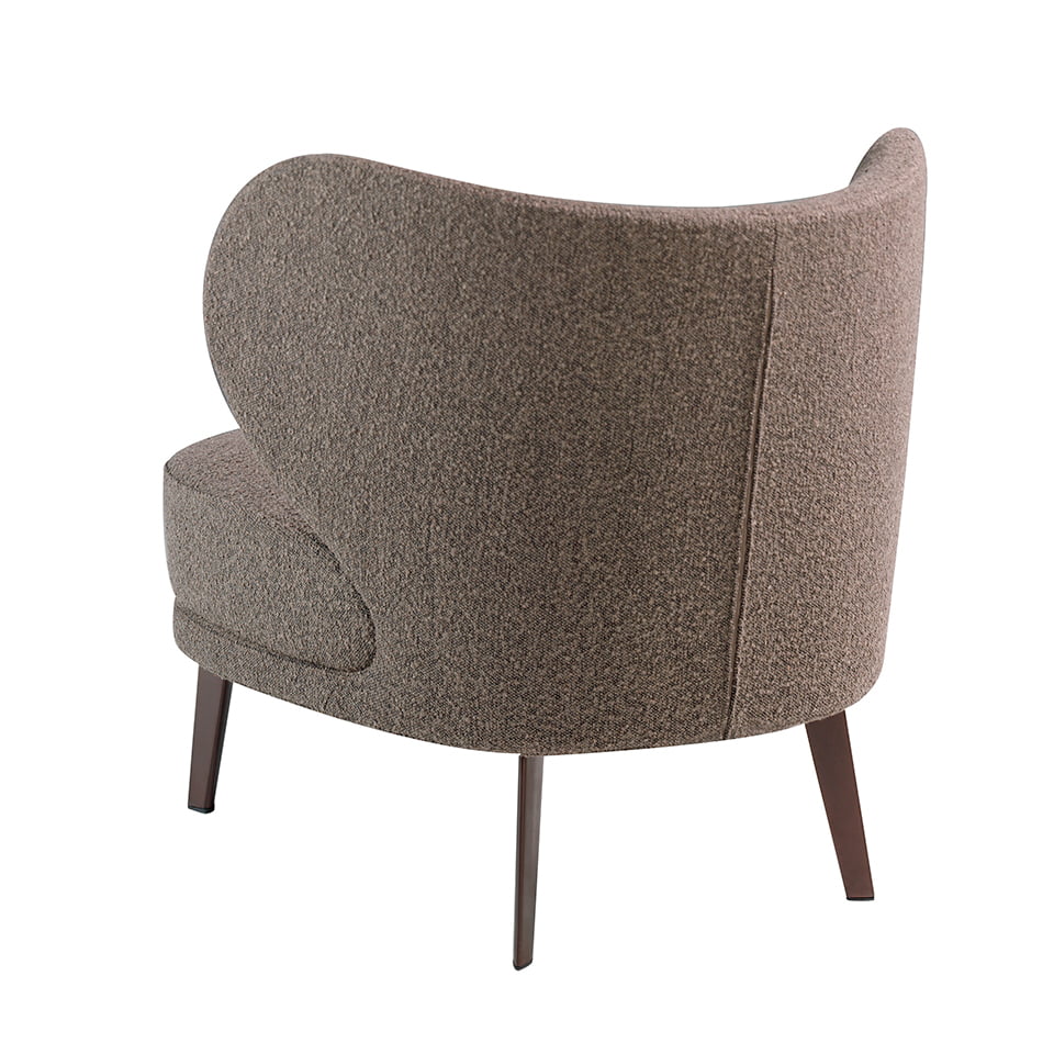 Armchair upholstered in fabric and brown steel legs