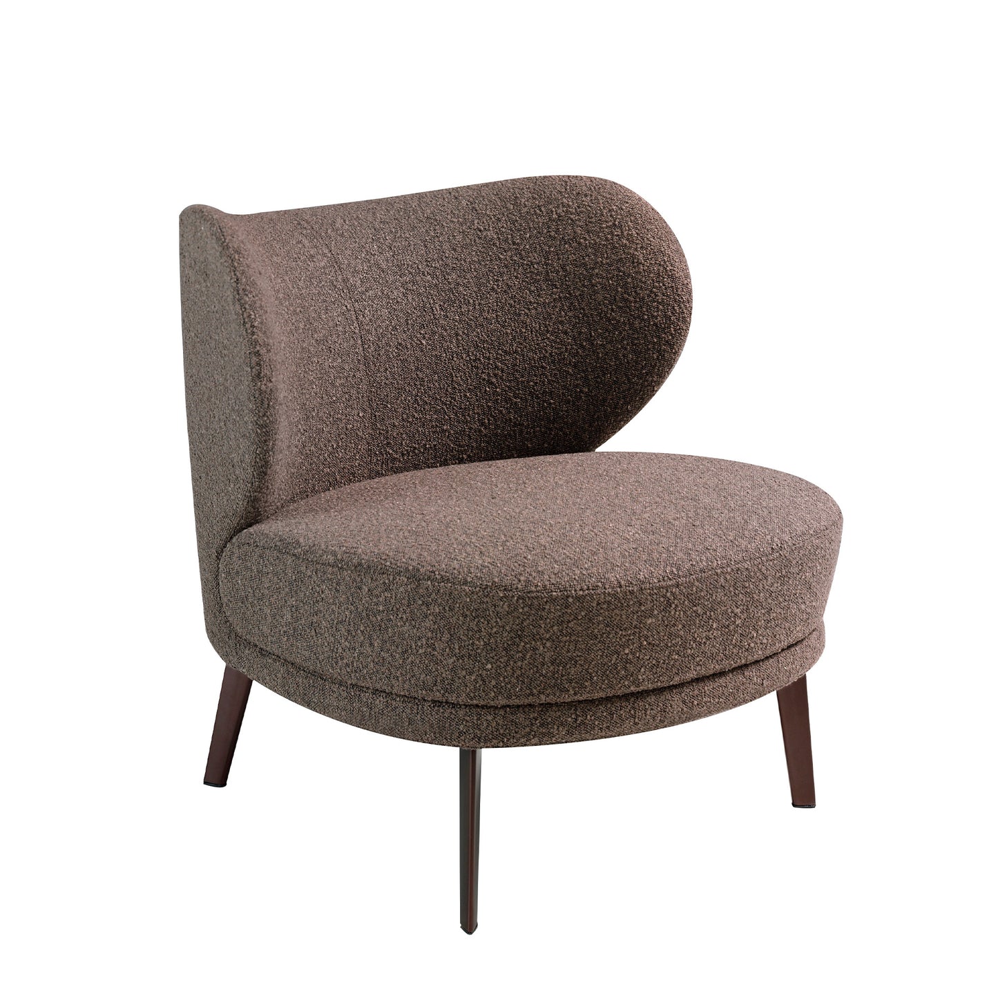 Armchair upholstered in fabric and brown steel legs