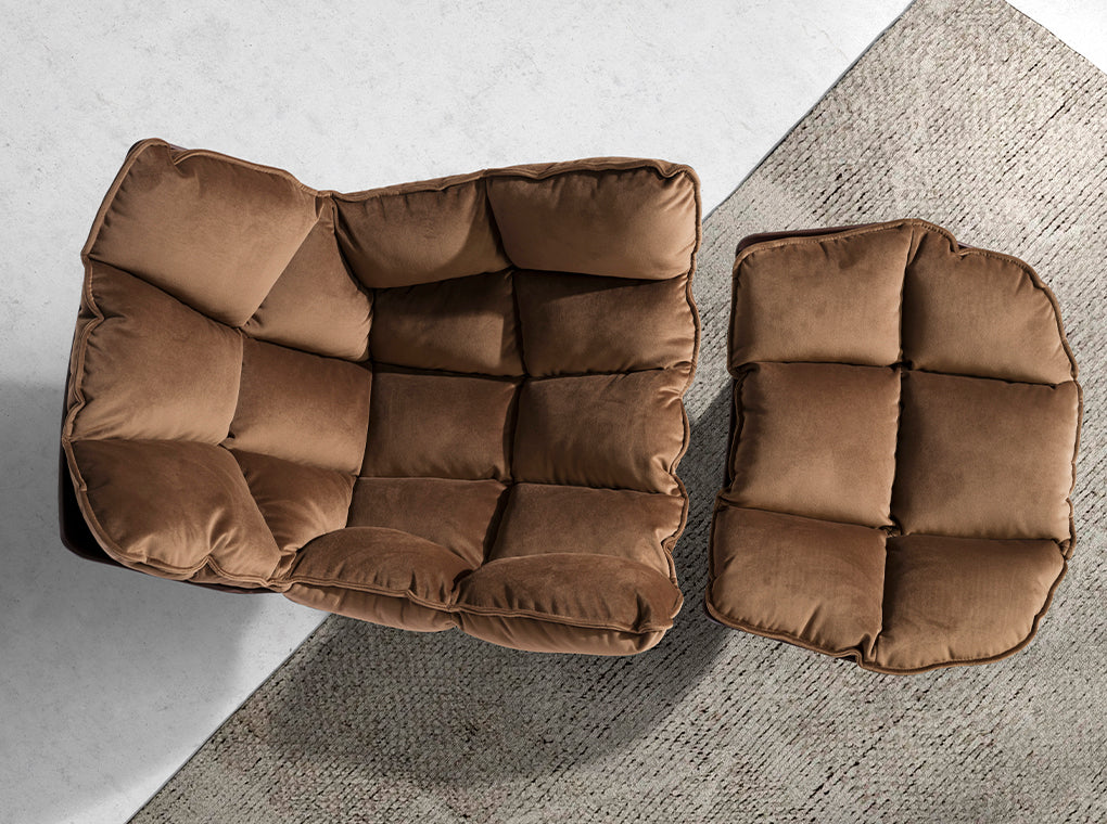 Brown velvet swivel armchair