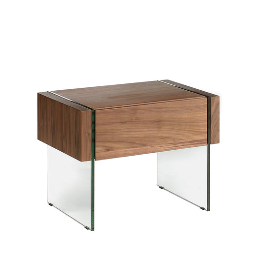 Walnut wood nightstand and tempered glass