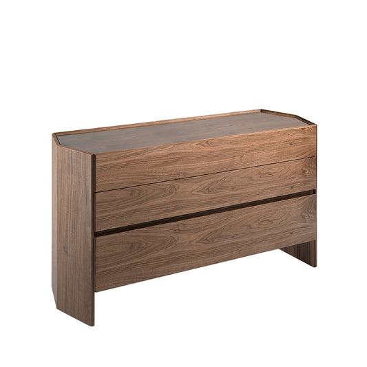 Hexagonal chest of walnut wood and tempered glass