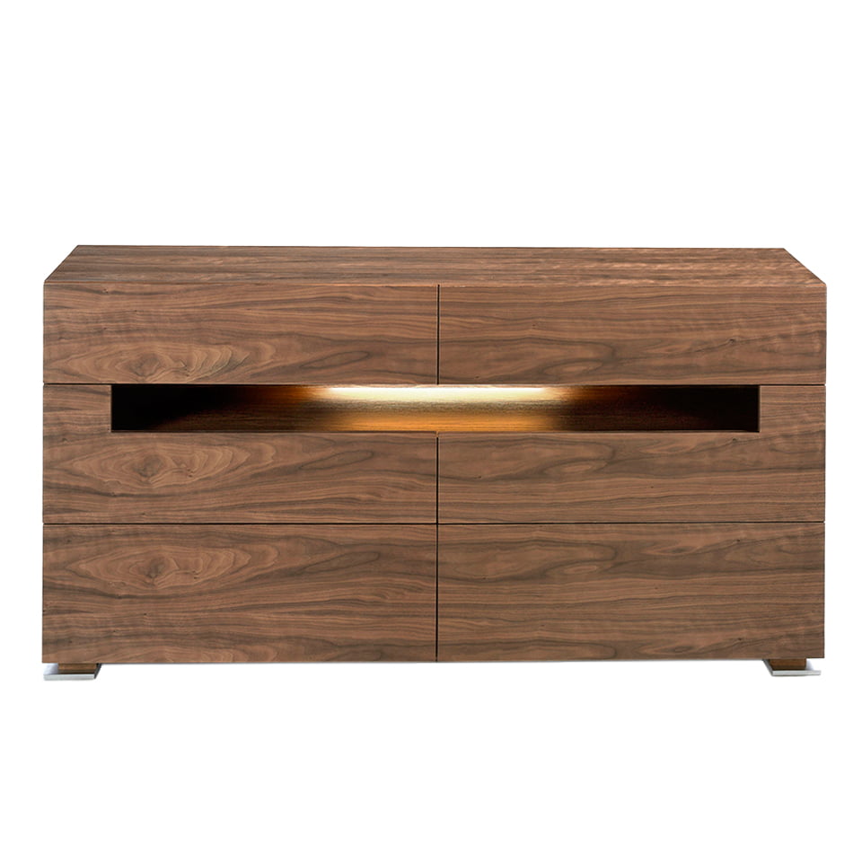 Walnut wood sideboard with interior led lighting