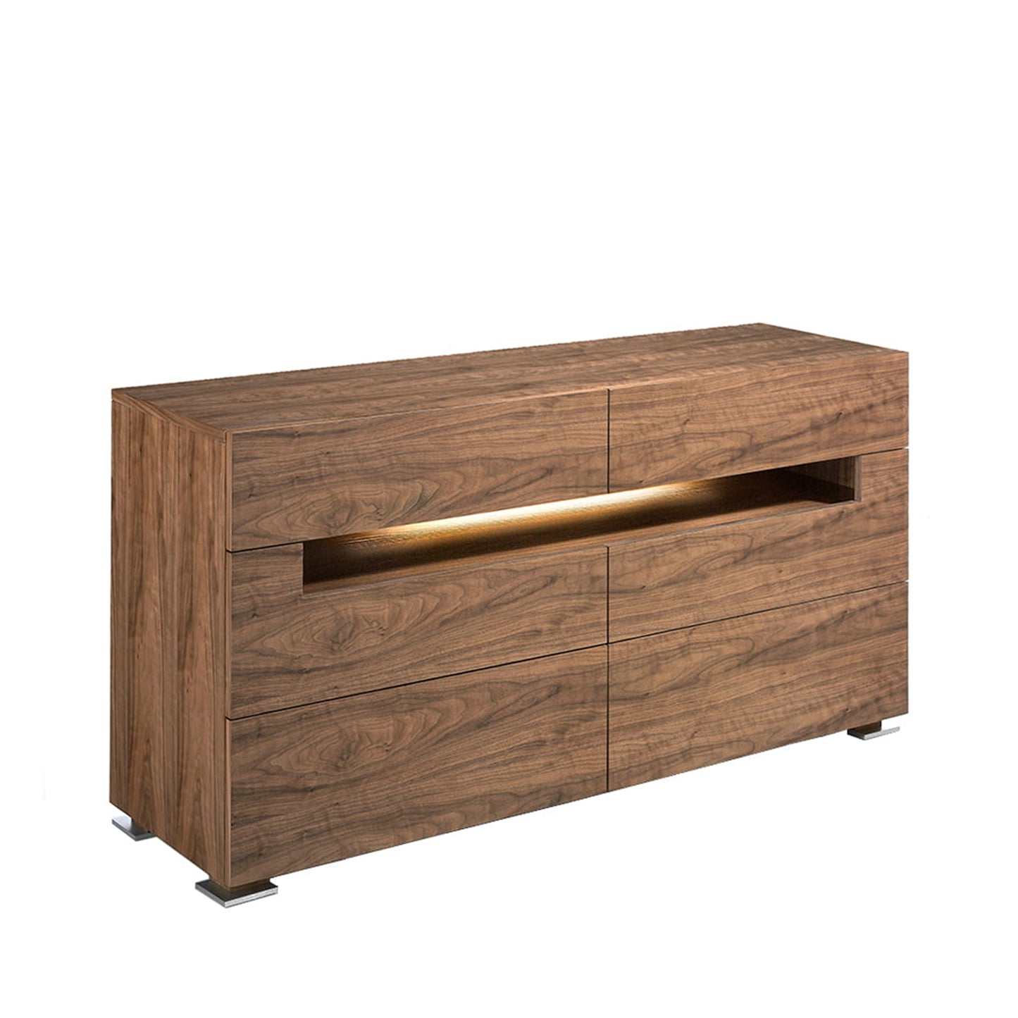 Walnut wood sideboard with interior led lighting