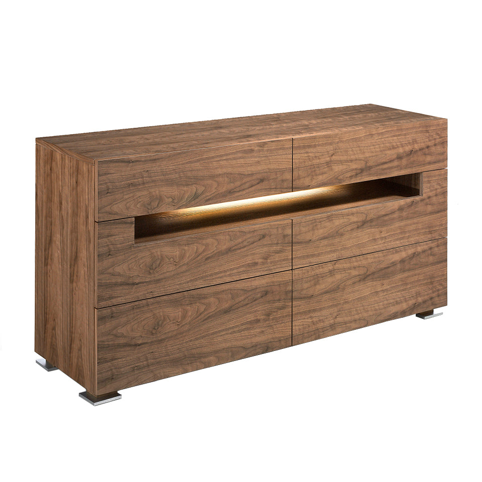 Walnut wood sideboard with interior led lighting