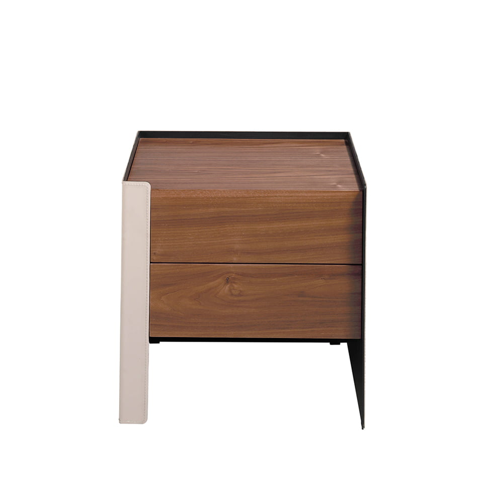 Bedside table walnut wood and recycled leather