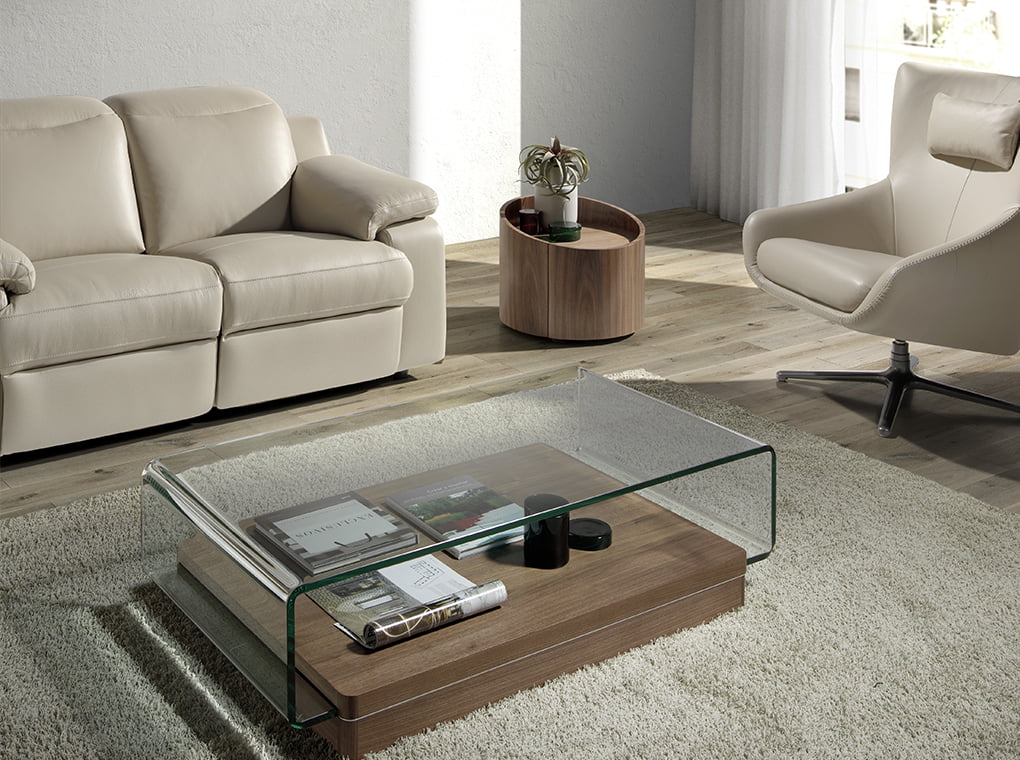 Round bedside table in walnut wood.