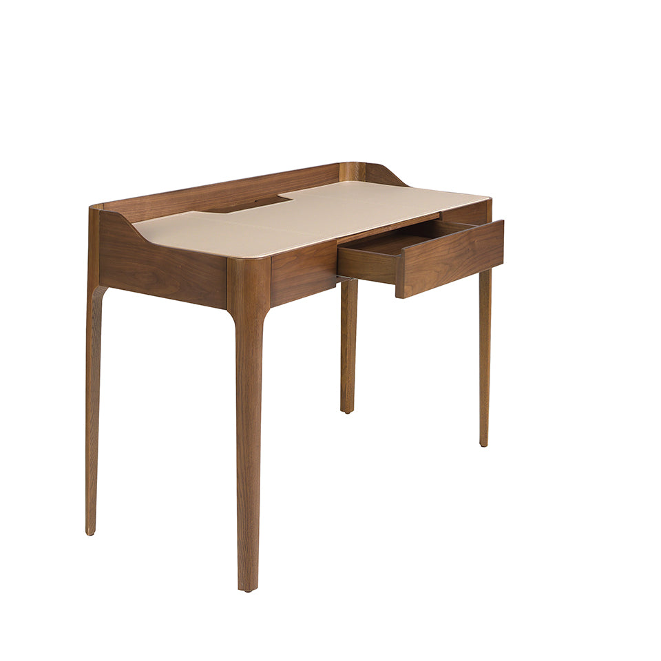 Writing desk with leatherette and walnut top