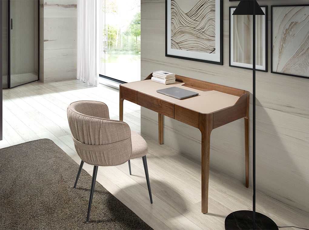 Writing desk with leatherette and walnut top