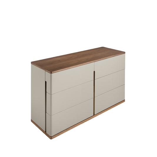 Chest of drawers in grey wood and walnut